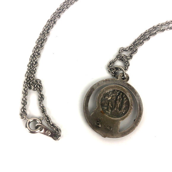 St Mary Religious Pendant Double Sided Silver Made Italy Vintage Catholic Charm - Picture 10 of 10